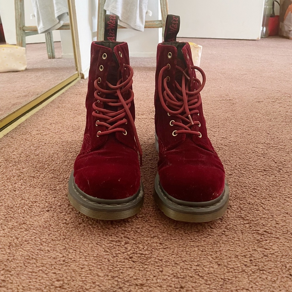 Dr Martens 1460 Pascal Velvet Boots - Burgundy